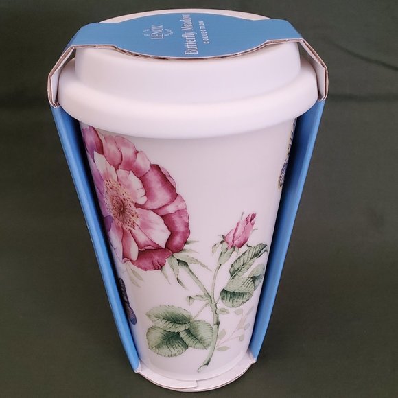 Lenox🦋 BUTTERFLY MEADOW 10 oz Thermal Travel Coffee Mug W/ Silicone Lid New - Picture 2 of 11